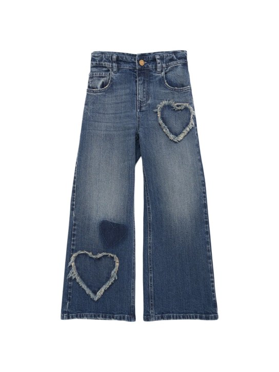 Golden Goose: Journey stretch cotton wide jeans - Medium Blue - kids-girls_0 | Luisa Via Roma