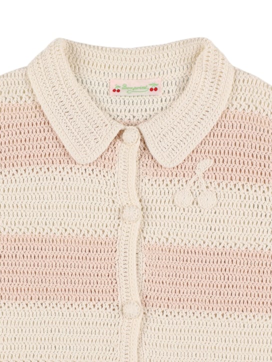 Bonpoint: Cárdigan de algodón crochet - Rosa - kids-girls_1 | Luisa Via Roma