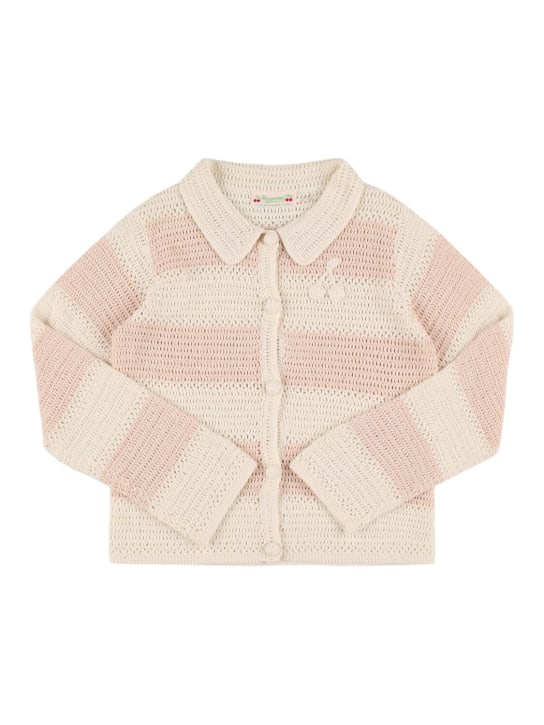 Bonpoint: Hand-crocheted cotton cardigan - Pembe - kids-girls_0 | Luisa Via Roma