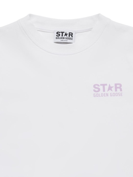 Golden Goose: Star logo cotton t-shirt - White/Orchid - kids-girls_1 | Luisa Via Roma