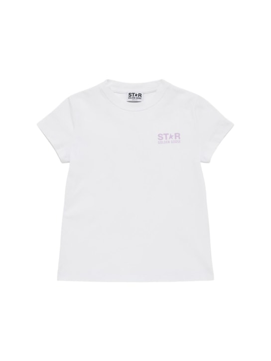 Golden Goose: Star logo cotton t-shirt - White/Orchid - kids-girls_0 | Luisa Via Roma