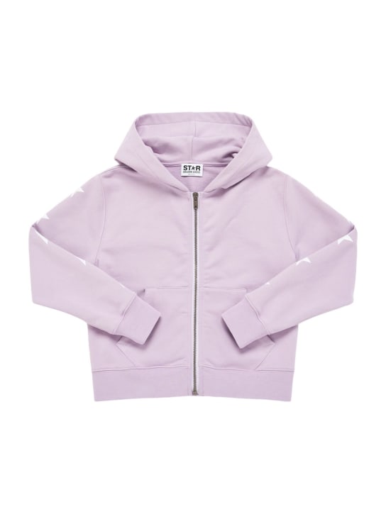 Golden Goose: Star logo cotton zip-up sweatshirt - Fair Orchid - kids-girls_0 | Luisa Via Roma