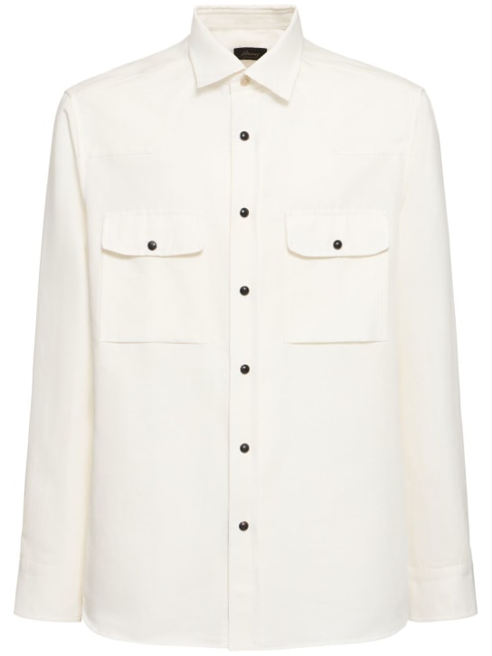 Brioni: 棉&亚麻西部风格衬衫 - 米白色 - men_0 | Luisa Via Roma