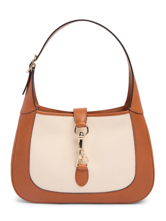 Gucci: Small Jackie canvas shoulder bag - Brown/White - women_0 | Luisa Via Roma