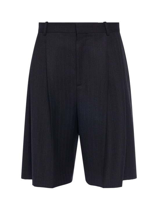 Bottega Veneta: Striped wool shorts - Black/Blue - women_0 | Luisa Via Roma