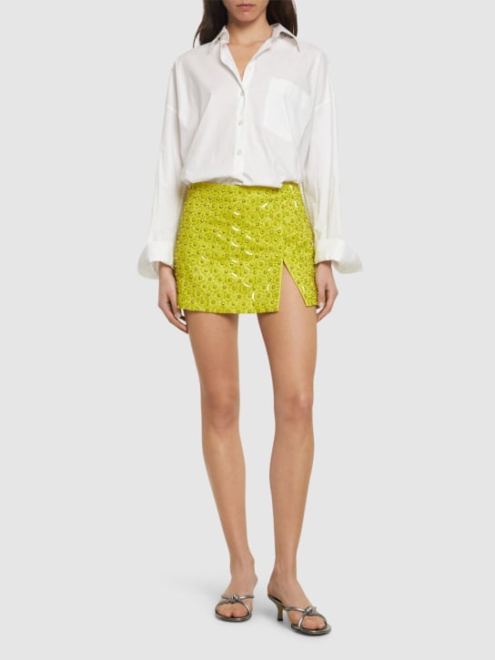 Des Phemmes: Embroidered cotton satin mini skirt - Lime Green - women_1 | Luisa Via Roma