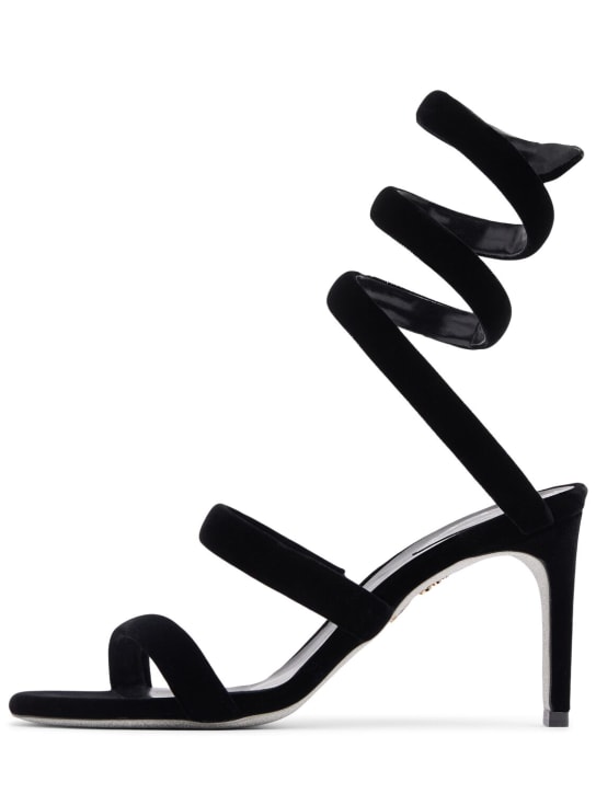 René Caovilla: 105mm Cleo velvet sandals - Siyah - women_0 | Luisa Via Roma