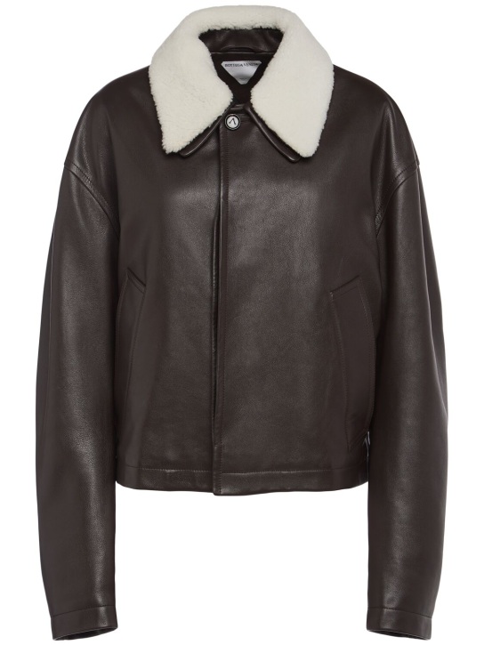 Bottega Veneta: Leather jacket - Fondant - women_0 | Luisa Via Roma