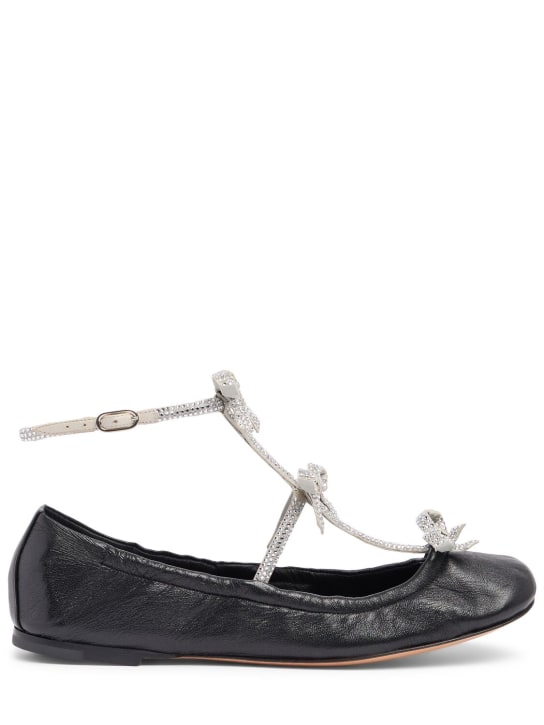 René Caovilla: Zapatos planos de piel 10mm - Negro/Plata - women_0 | Luisa Via Roma