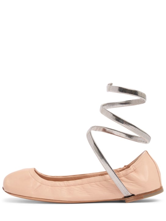 René Caovilla: 10毫米Juniper皮革芭蕾平底鞋 - 粉色/银色 - women_0 | Luisa Via Roma