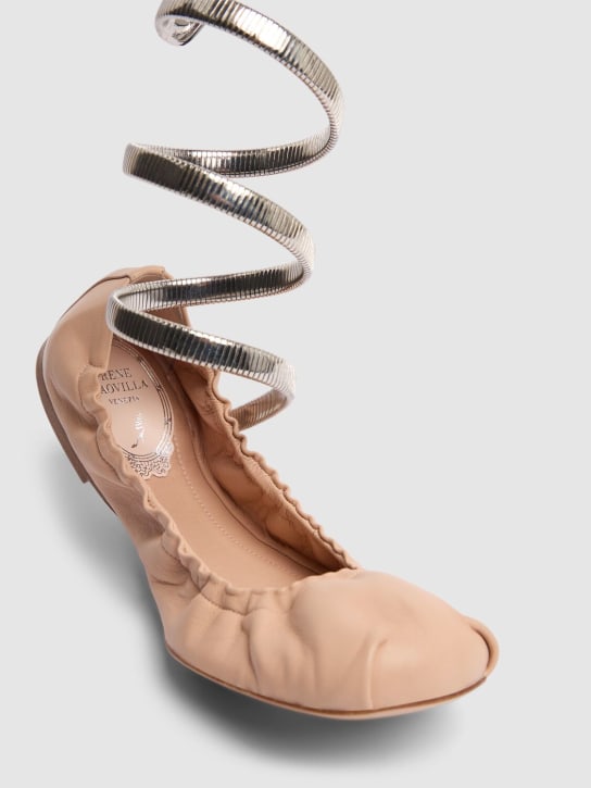 René Caovilla: 10mm hohe Lederballerinas „Juniper“ - Pink/Silber - women_1 | Luisa Via Roma