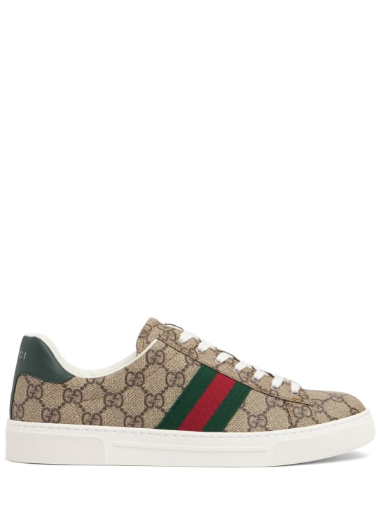 Gucci: 30毫米Gucci Ace帆布运动鞋 - Ebony/Green - women_0 | Luisa Via Roma