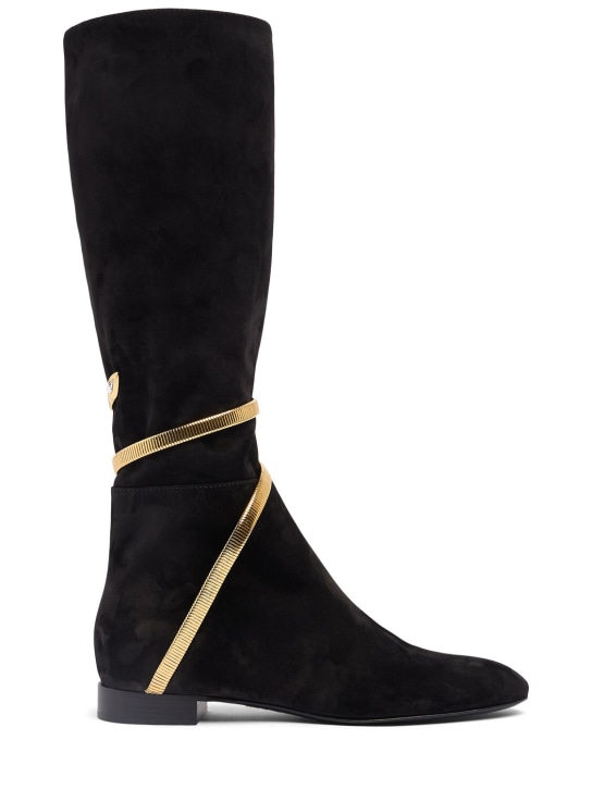 René Caovilla: 20mm Juniper suede tall boots - Black/Gold - women_0 | Luisa Via Roma