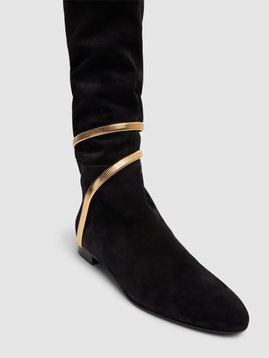 René Caovilla: 20mm Juniper suede tall boots - Black/Gold - women_1 | Luisa Via Roma