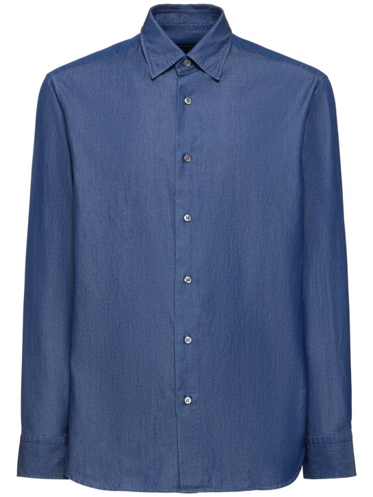 Brioni: 标准版型棉质衬衫 - 海军蓝 - men_0 | Luisa Via Roma