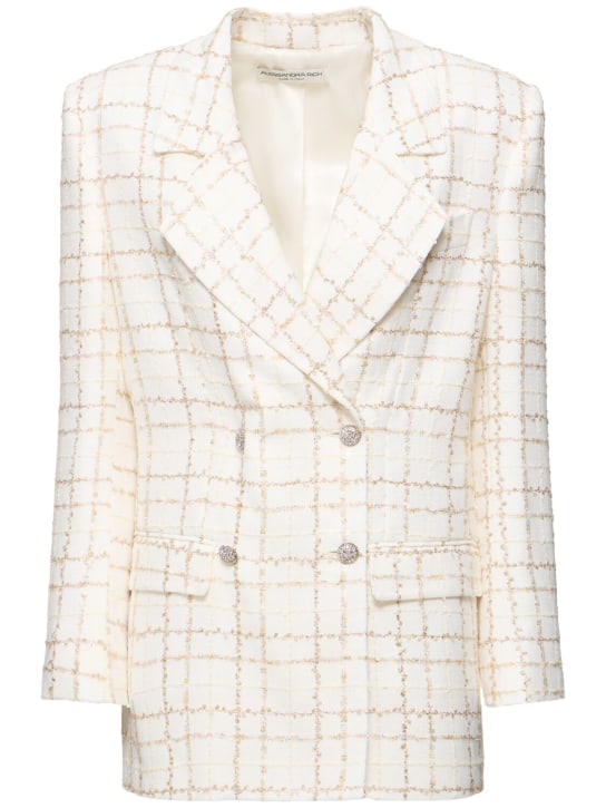 Alessandra Rich: Veste oversize en tweed à carreaux et sequins - Multi Blanc - women_0 | Luisa Via Roma