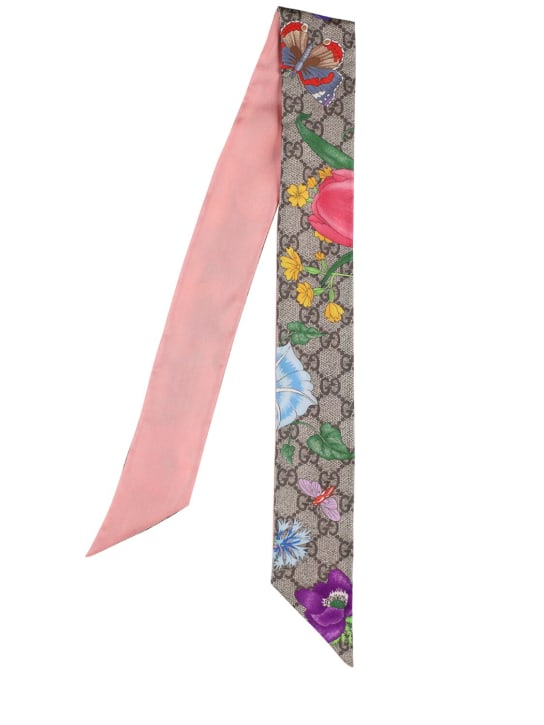 Gucci: Flora printed silk neck bow - Beige/Pink - women_0 | Luisa Via Roma