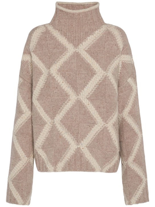 Bottega Veneta: Wool argyle intarsia sweater - Desert Melange - women_0 | Luisa Via Roma