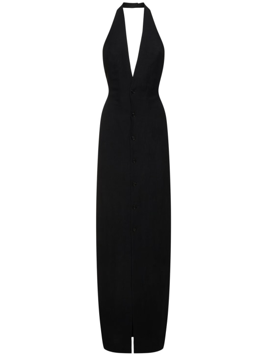 Petar Petrov: Linen blend long halter neck vest dress - Black - women_0 | Luisa Via Roma