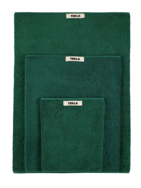 Tekla: Set of 3 organic cotton towels - Green - ecraft_0 | Luisa Via Roma