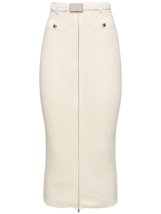Alessandra Rich: Sequined cotton blend knit midi skirt - 화이트 - women_0 | Luisa Via Roma