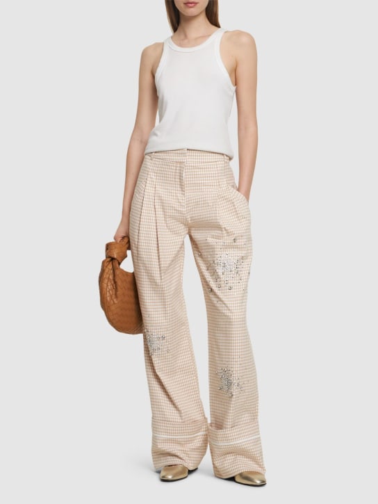 Des Phemmes: Embellished gingham print oversize pants - Bej/Beyaz - women_1 | Luisa Via Roma