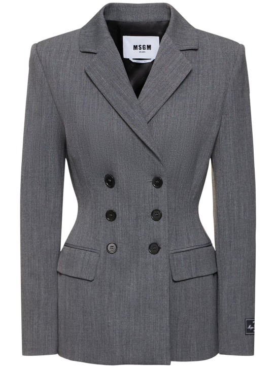 MSGM: Fitted double breast wool blend jacket - Gri - women_0 | Luisa Via Roma