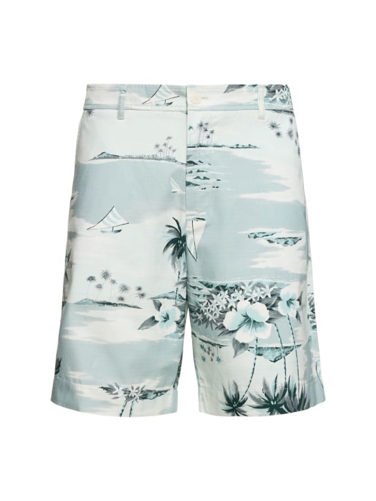 Maison Kitsuné: Shorts in cotone stampato - Seafoam Design - men_0 | Luisa Via Roma