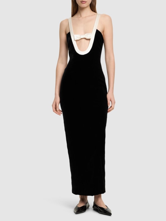 Alessandra Rich: Velvet viscose evening dress - Siyah/Beyaz - women_1 | Luisa Via Roma