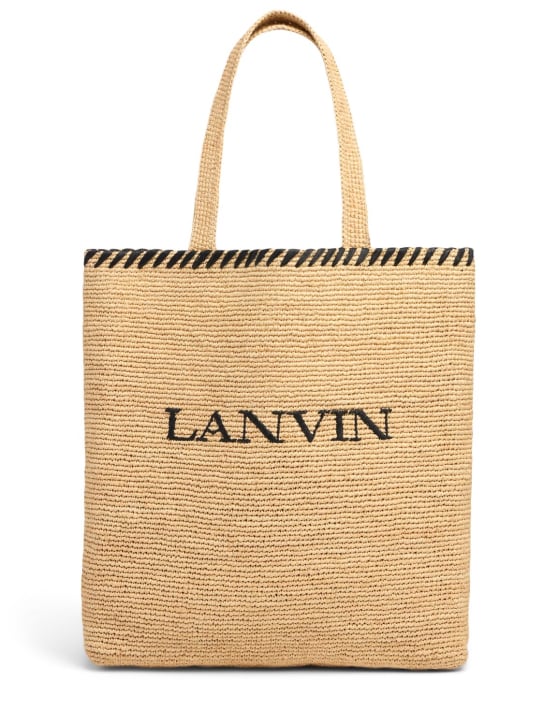 Lanvin: Borsa shopping effetto rafia con logo - Naturale/Nero - women_0 | Luisa Via Roma