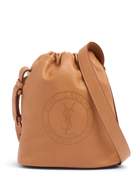 Saint Laurent: Rive Gauche laced leather bucket bag - Vintage Brown - men_0 | Luisa Via Roma