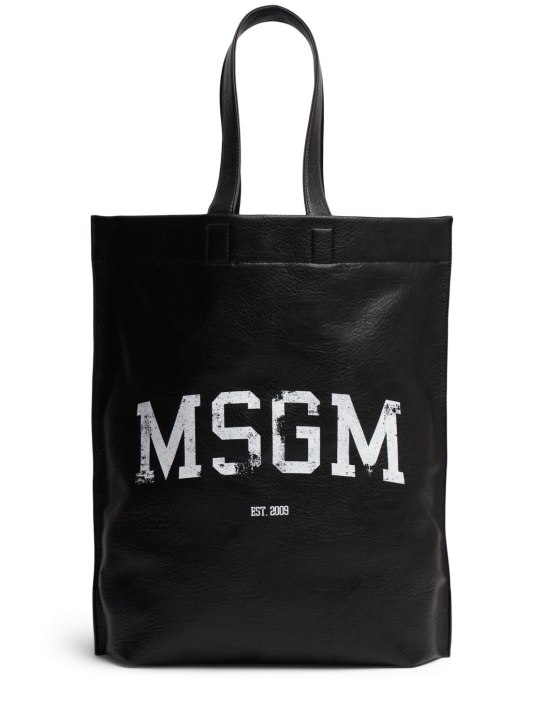 MSGM: Max logo faux leather tote bag - Black - women_0 | Luisa Via Roma
