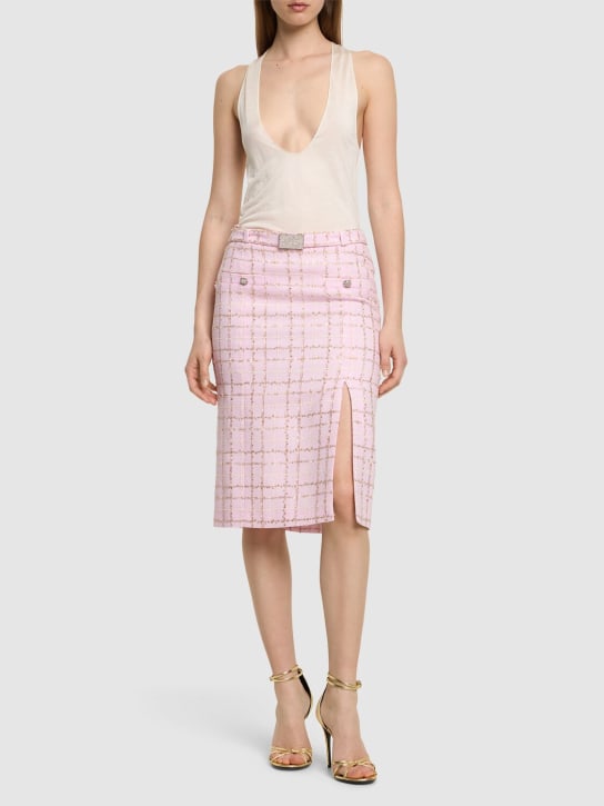 Alessandra Rich: Sequined checked tweed low waist skirt - Multi Lightpink - women_1 | Luisa Via Roma