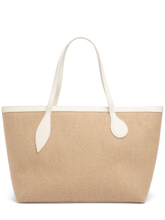 Little Liffner: Mega Sprout linen tote bag - Beige/White - women_0 | Luisa Via Roma