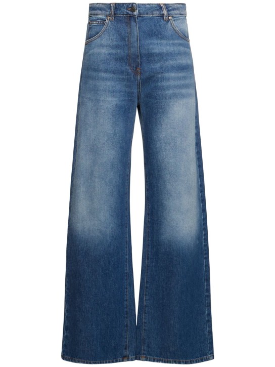 MSGM: High waist wide cotton denim jeans - Mavi - women_0 | Luisa Via Roma