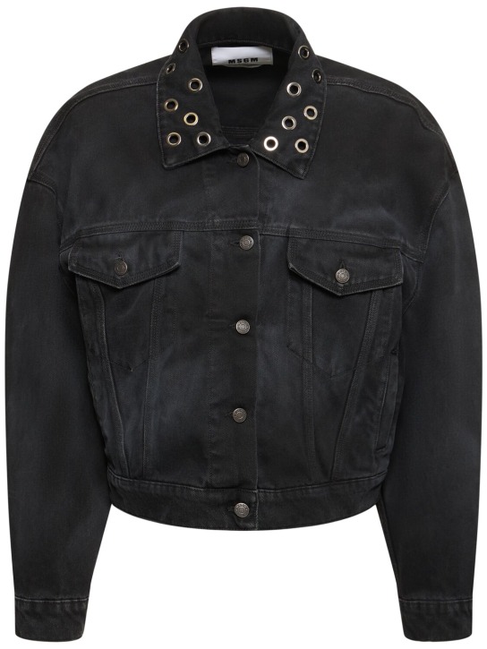 MSGM: Embellished denim jacket - Black - women_0 | Luisa Via Roma