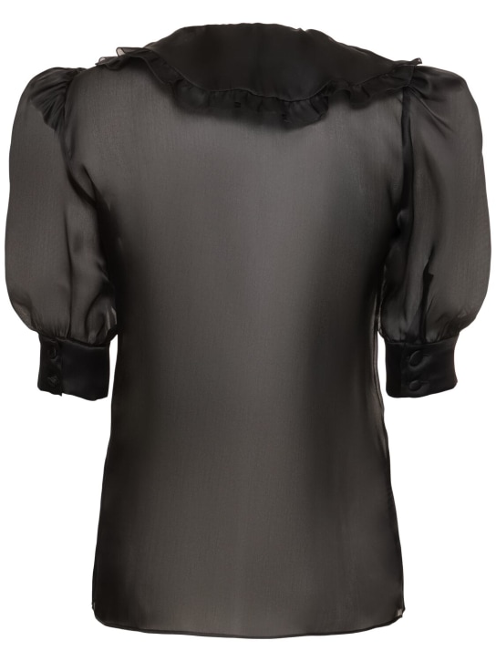 Alessandra Rich: Silk organza blouse w/ rose appliqués - Black - women_4 | Luisa Via Roma