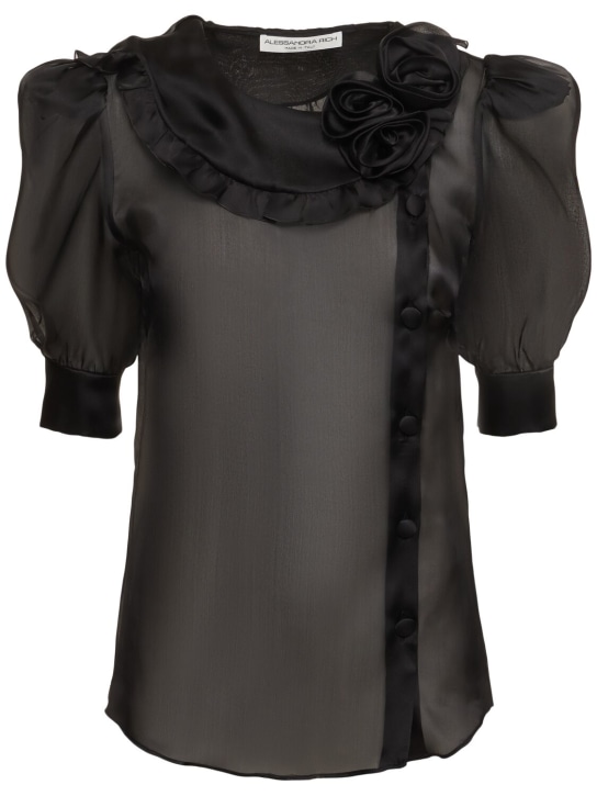 Alessandra Rich: Silk organza blouse w/ rose appliqués - Black - women_0 | Luisa Via Roma