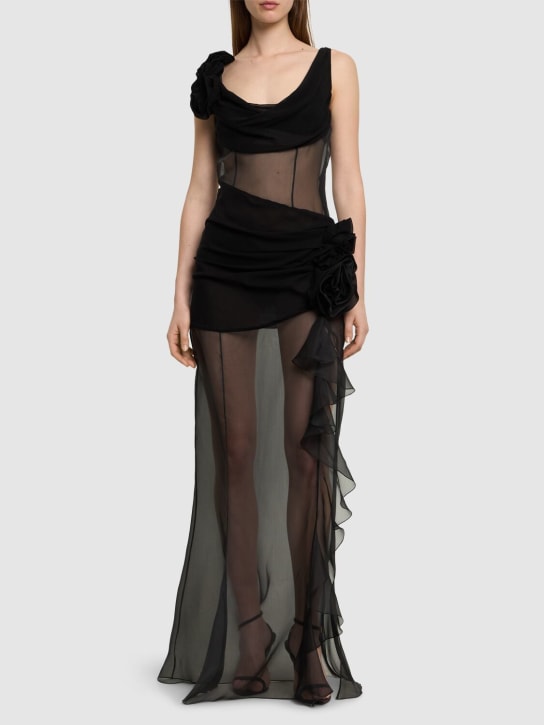 Alessandra Rich: Silk organza sheer evening dress - Black - women_1 | Luisa Via Roma
