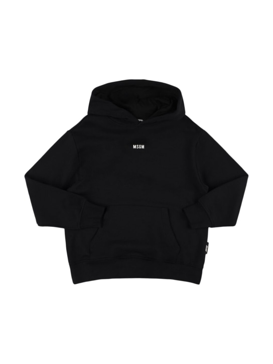 MSGM: Printed cotton sweatshirt hoodie - Black - kids-boys_0 | Luisa Via Roma