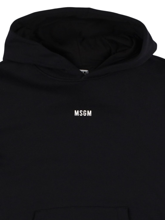 MSGM: Sweat-shirt en coton imprimé à capuche - Noir - kids-girls_1 | Luisa Via Roma