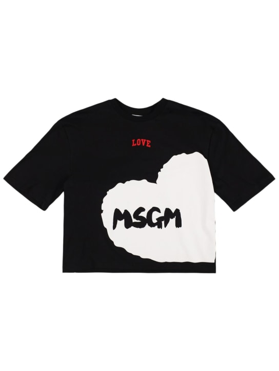 MSGM: Love logo printed cotton jersey t-shirt - Black - kids-girls_0 | Luisa Via Roma