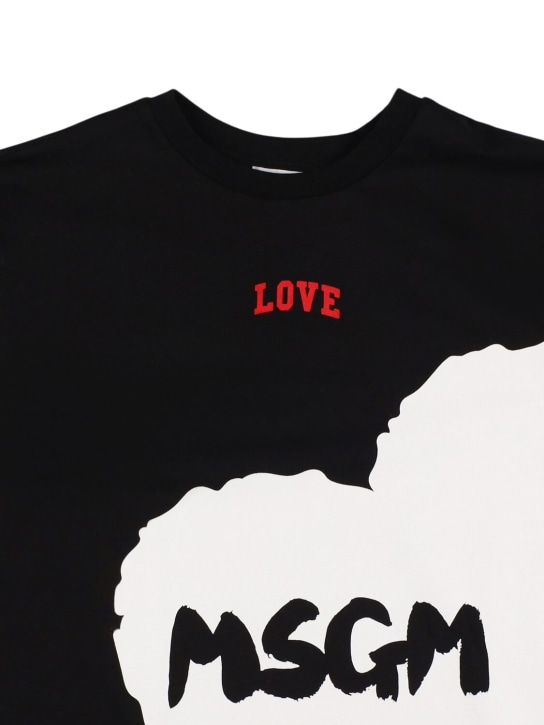 MSGM: T-shirt in jersey di cotone con stampa logo - Nero - kids-girls_1 | Luisa Via Roma