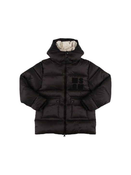 MSGM: Nylon ripstop puffer jacket - Black - kids-boys_0 | Luisa Via Roma