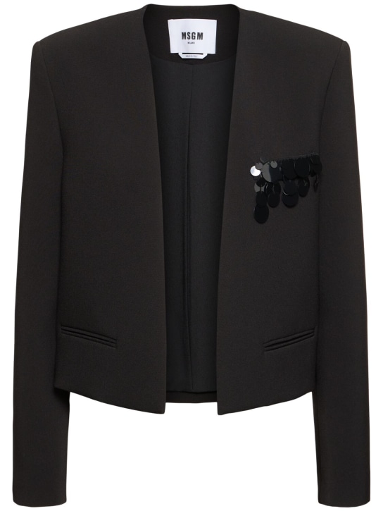 MSGM: Double crepe cady jacket w/sequins - Siyah - women_0 | Luisa Via Roma