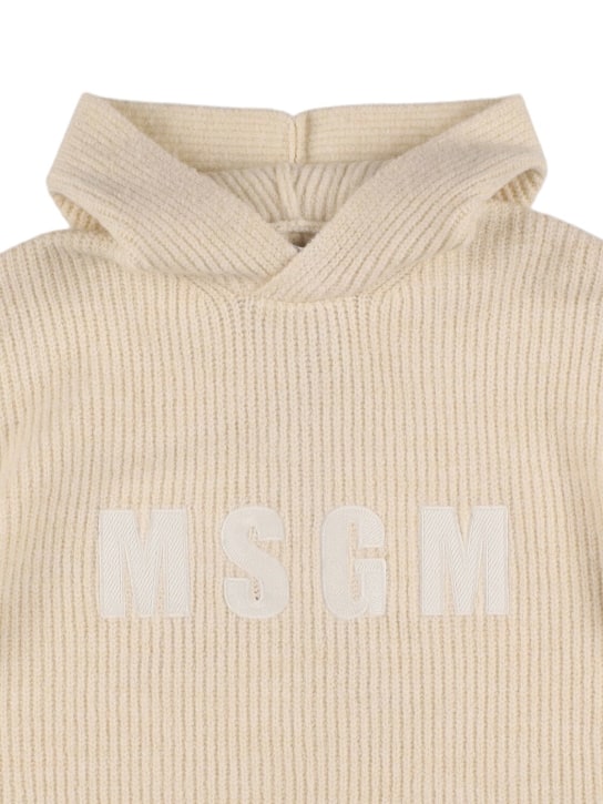 MSGM: Wool blend knit hooded sweater - Beige - kids-girls_1 | Luisa Via Roma