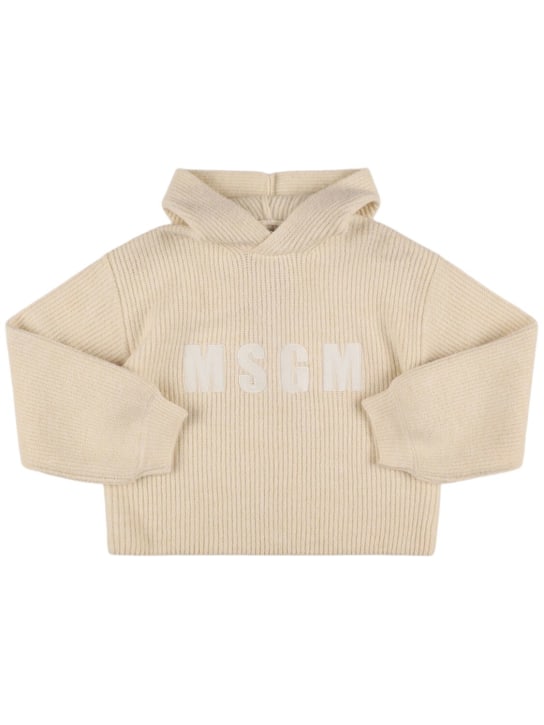 MSGM: 羊毛混纺针织连帽毛衣 - 米黄色 - kids-girls_0 | Luisa Via Roma