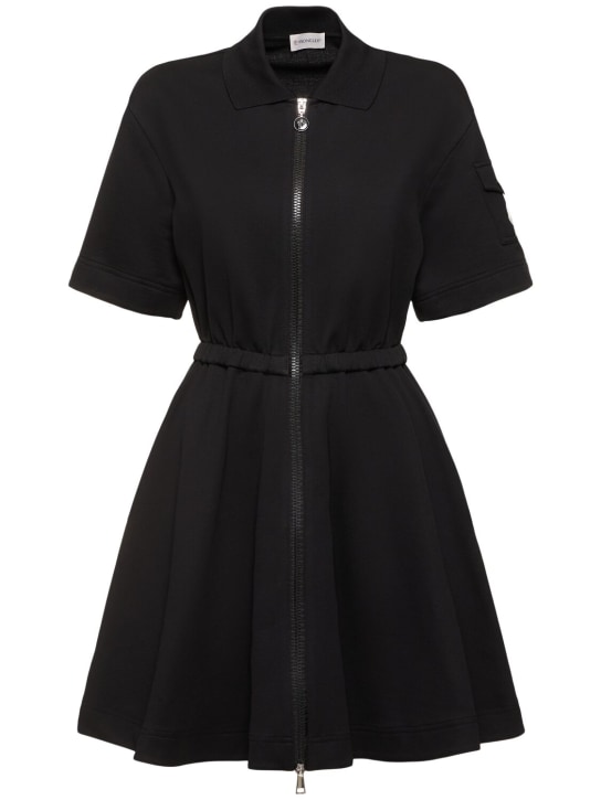 Moncler: Cotton polo shirt dress - 黑色 - women_0 | Luisa Via Roma