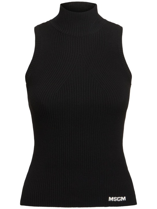 MSGM: 粘胶纤维混纺针织高领上衣 - 黑色 - women_0 | Luisa Via Roma