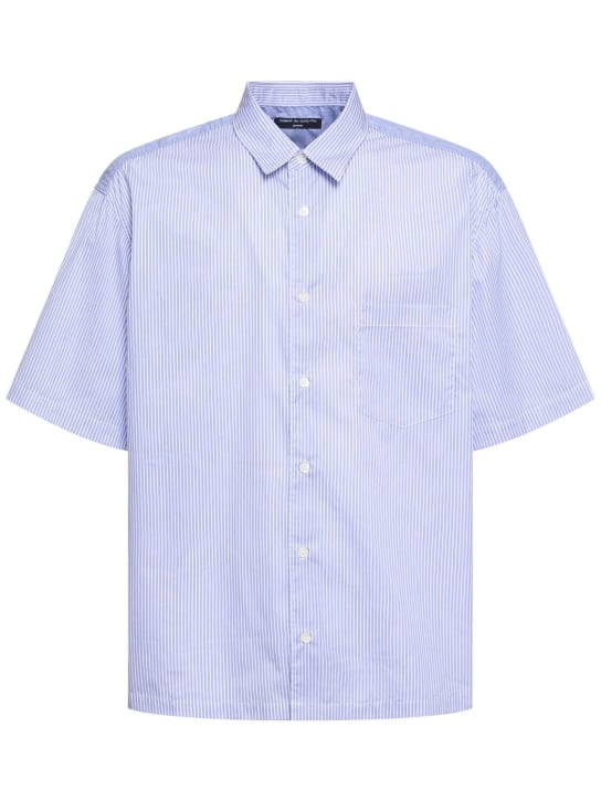 Comme des Garçons Homme: Cotton short sleeve shirt - Beyaz/Lacivert - men_0 | Luisa Via Roma